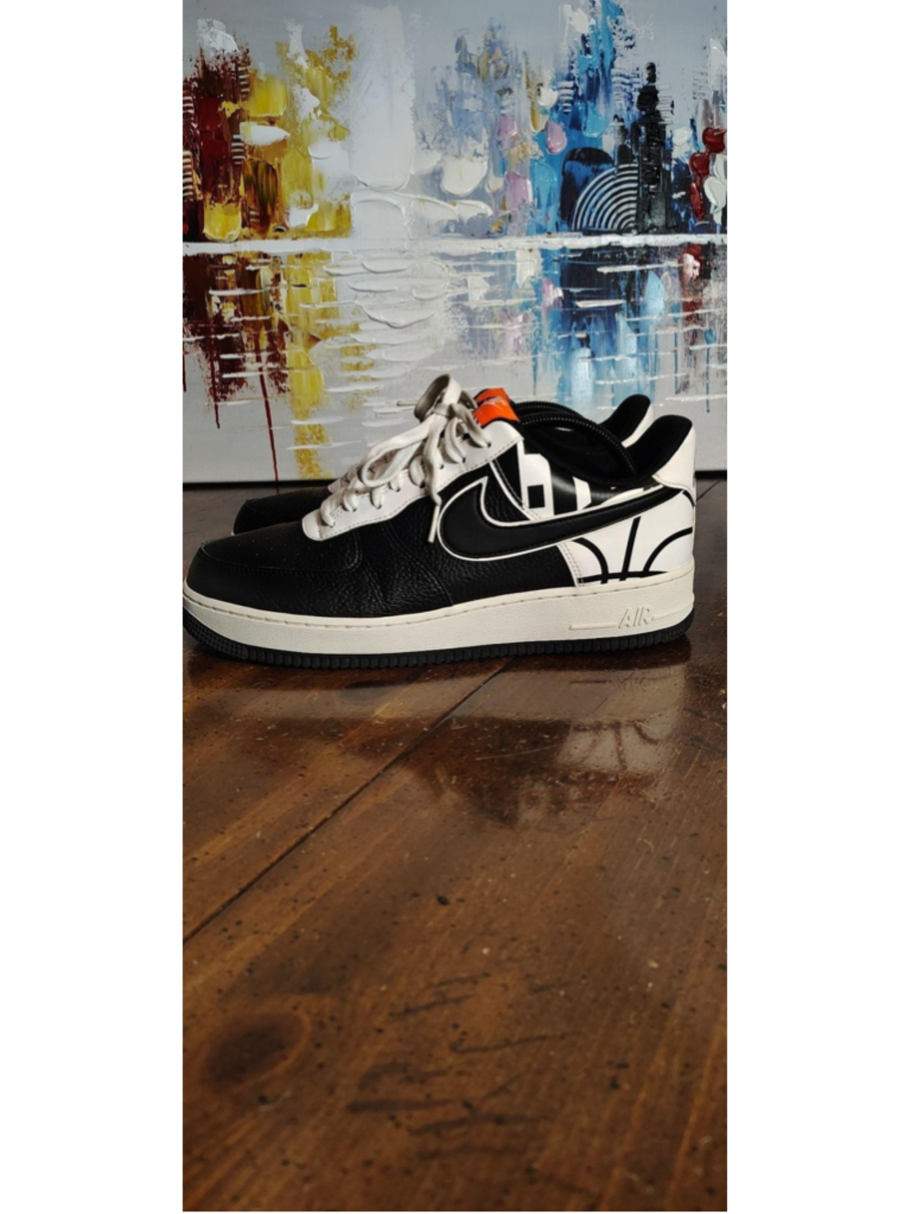 Nike Air Force 1 Low Shoes Mens Size 10 Black White Geometric Leather Sneakers